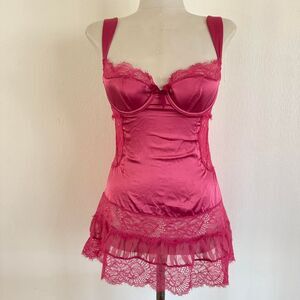 Vintage Y2K Victoria Secret Pink Lace Babydoll Tiered Coquette Lolita Top 34B